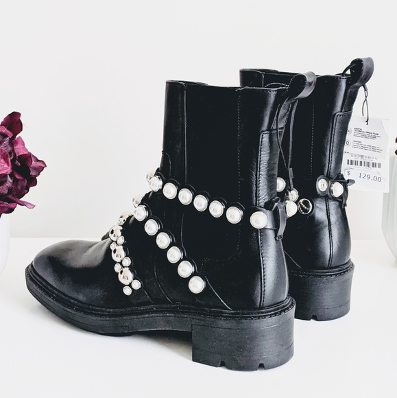 NWT Zara pearl and silver studded moto boots - Picture 9 of 16